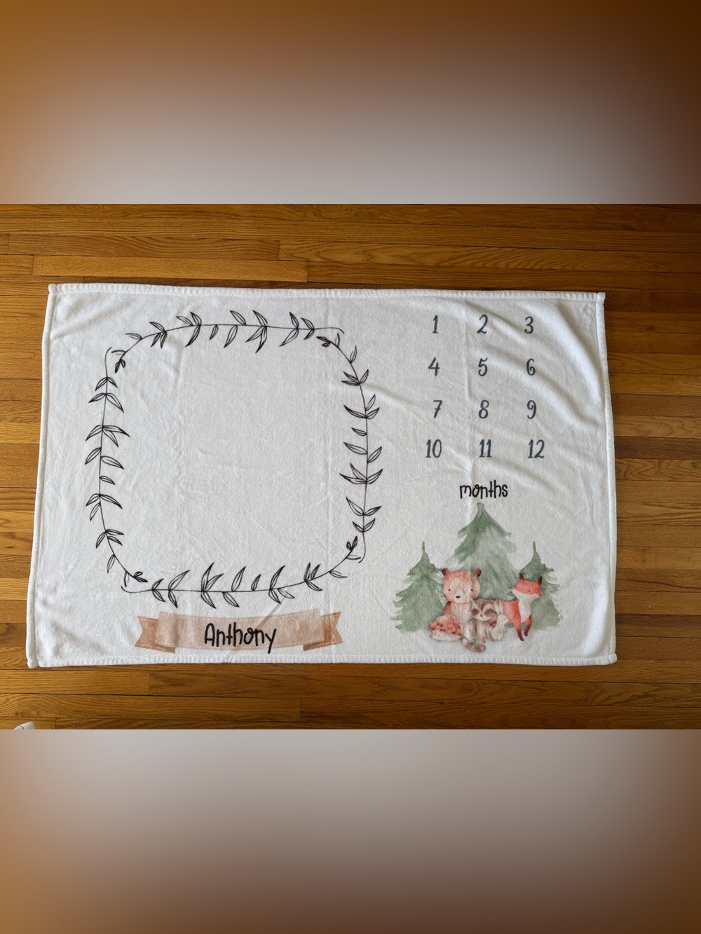 Personalized Baby Milestone Blanket - White with Woodland Animals